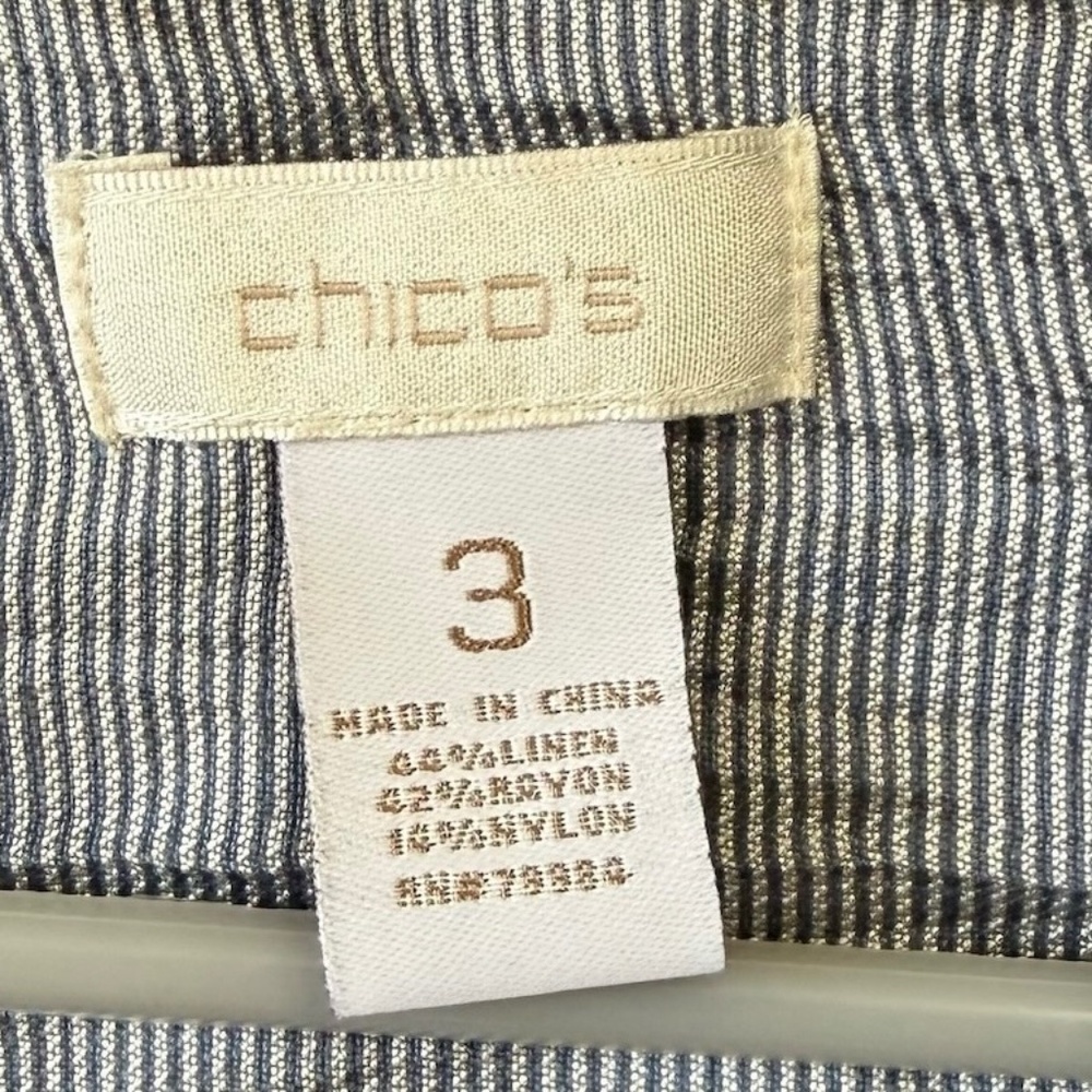 Chico's Open‎ Front Ruffle Swing Blue & White Cardigan Jacket Sz XL - Picture 5 of 5